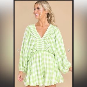 Green gingham romper